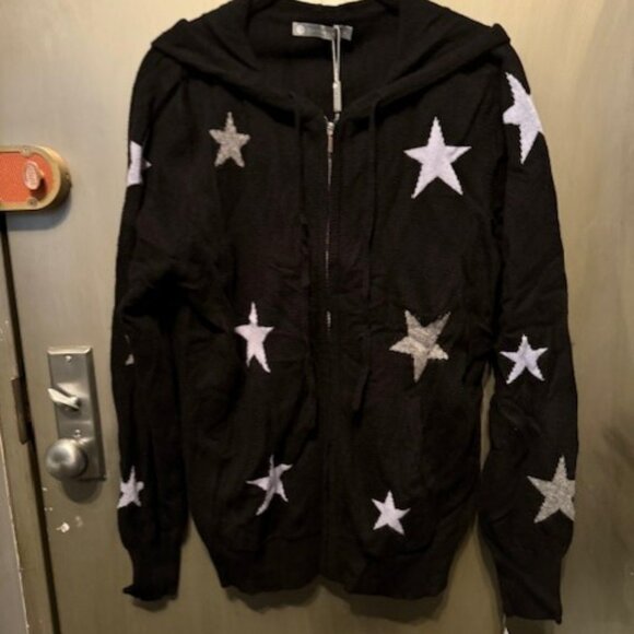 ZIP UP STAR CASHMERE SWEATER HOODIE BLACK/CORNFLOWER - Picture 7 of 16